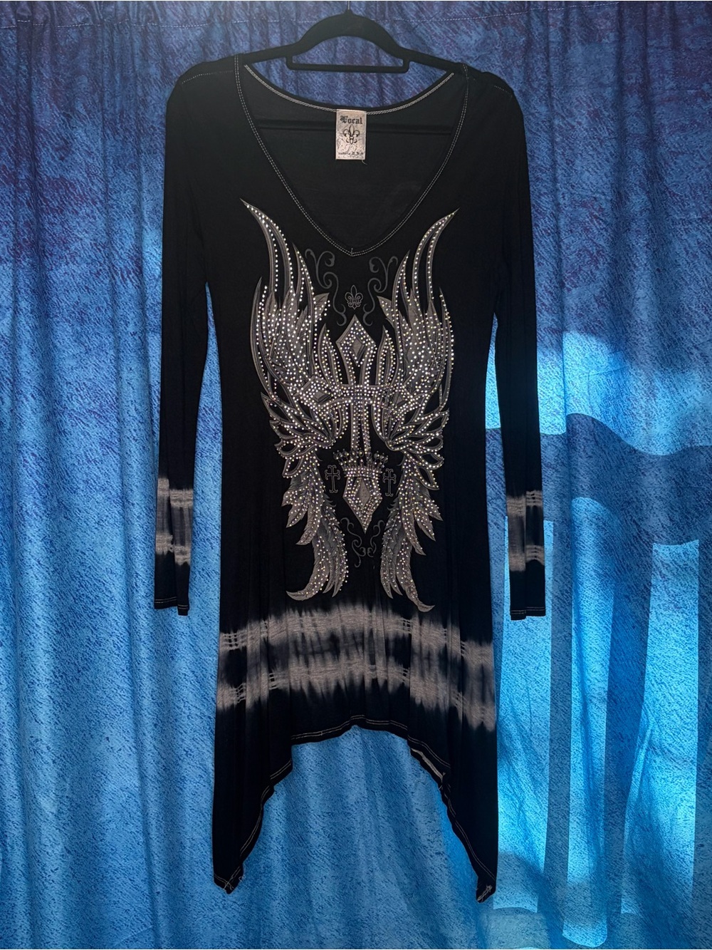 Vocal Black and White Embellished Long Sleeve Tunic